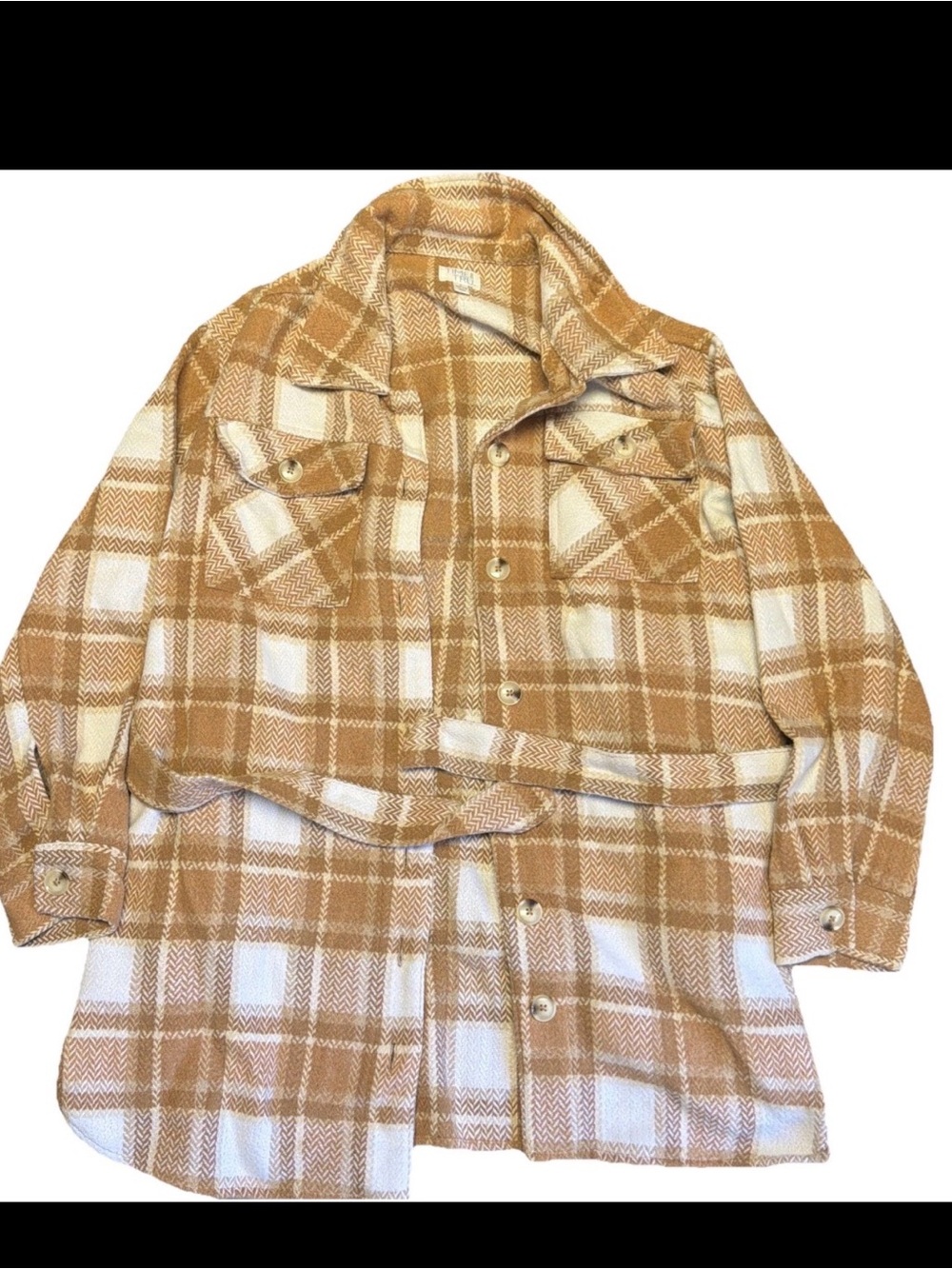Time And Tru Women’s Button Up Long Sleeve Flannel Coat Orange Plaid Size Large